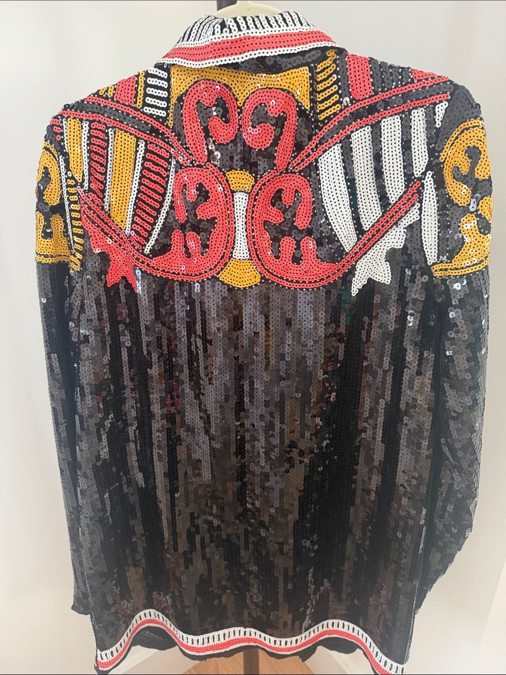Nasty Gal Black Sequined Blazer with Red, Yellow & White Embroidered Collar - Picture 2 of 2